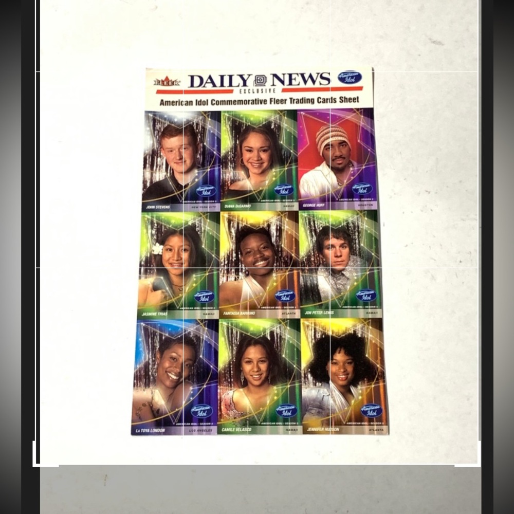 daily news  American idol commemorative fleer trading cards sheet
